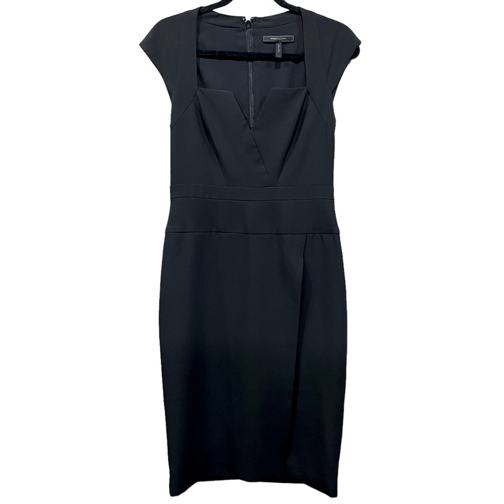 BCBGMaxAzria Black Cap-Sleeve V-Neck Sheath Dress - Picture 3 of 7